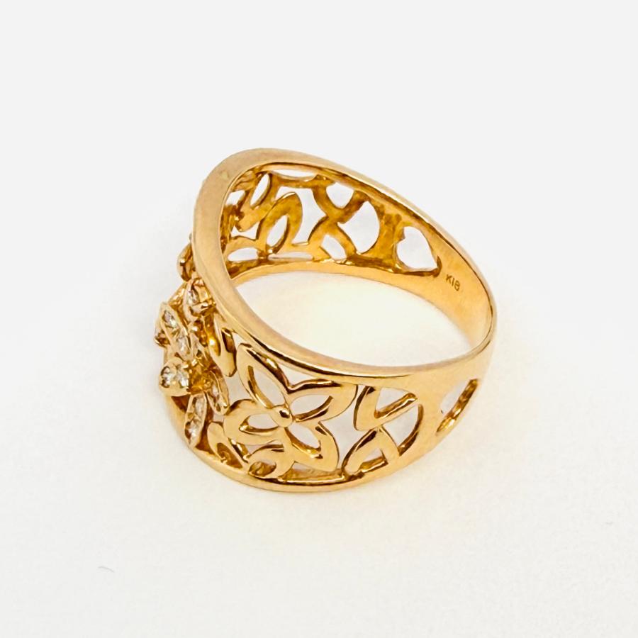 リング 18金 ピンクゴールド ダイヤモンド 0.17ct フラワー ウェーブ 