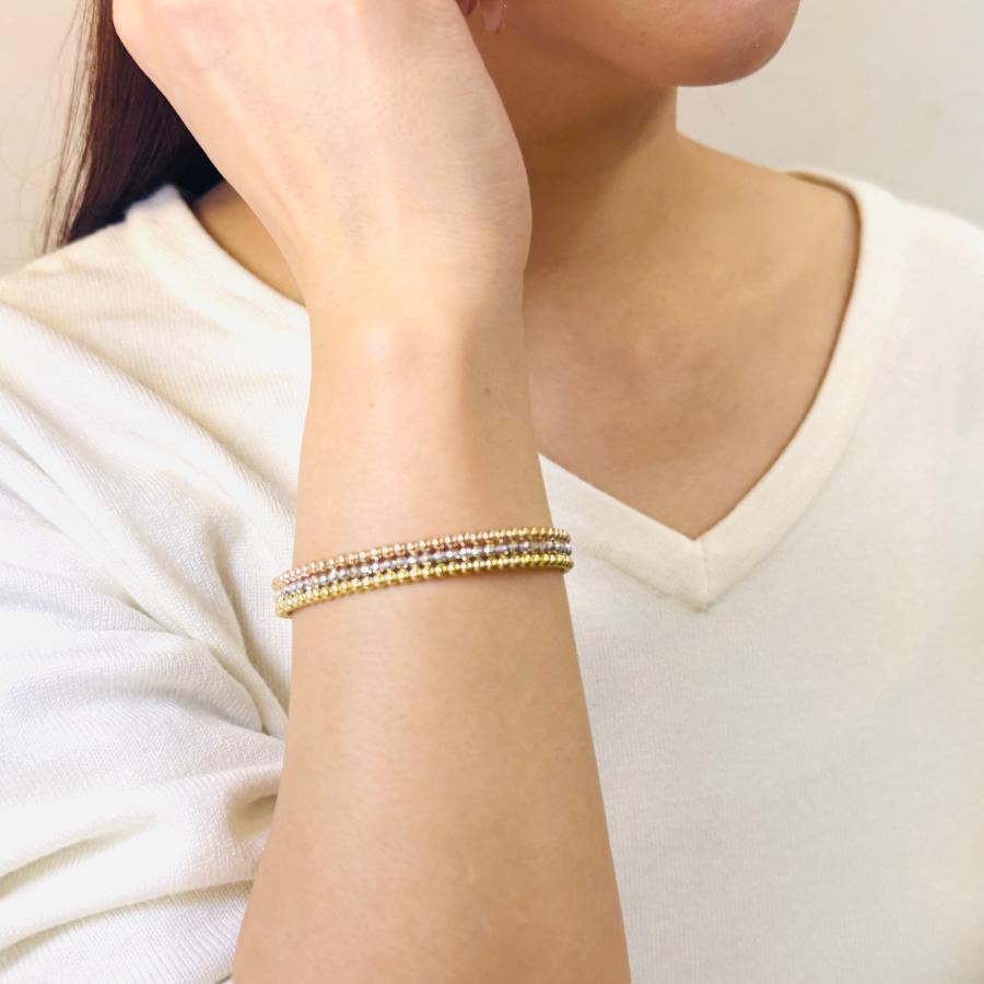 バングル 18金 プラチナ ミラーカットボール 幅7.5mm 3列 K18 YG PG
