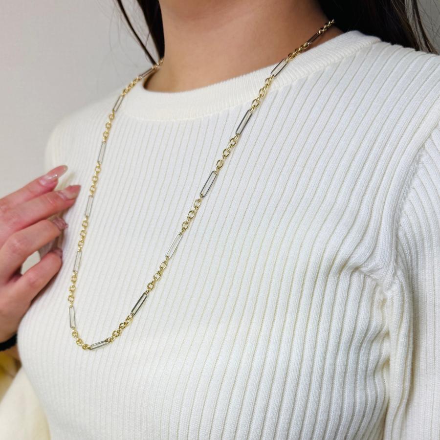 ロング ネックレス 18金 70cm 中空 パイプ リンク Yネック K18 YG