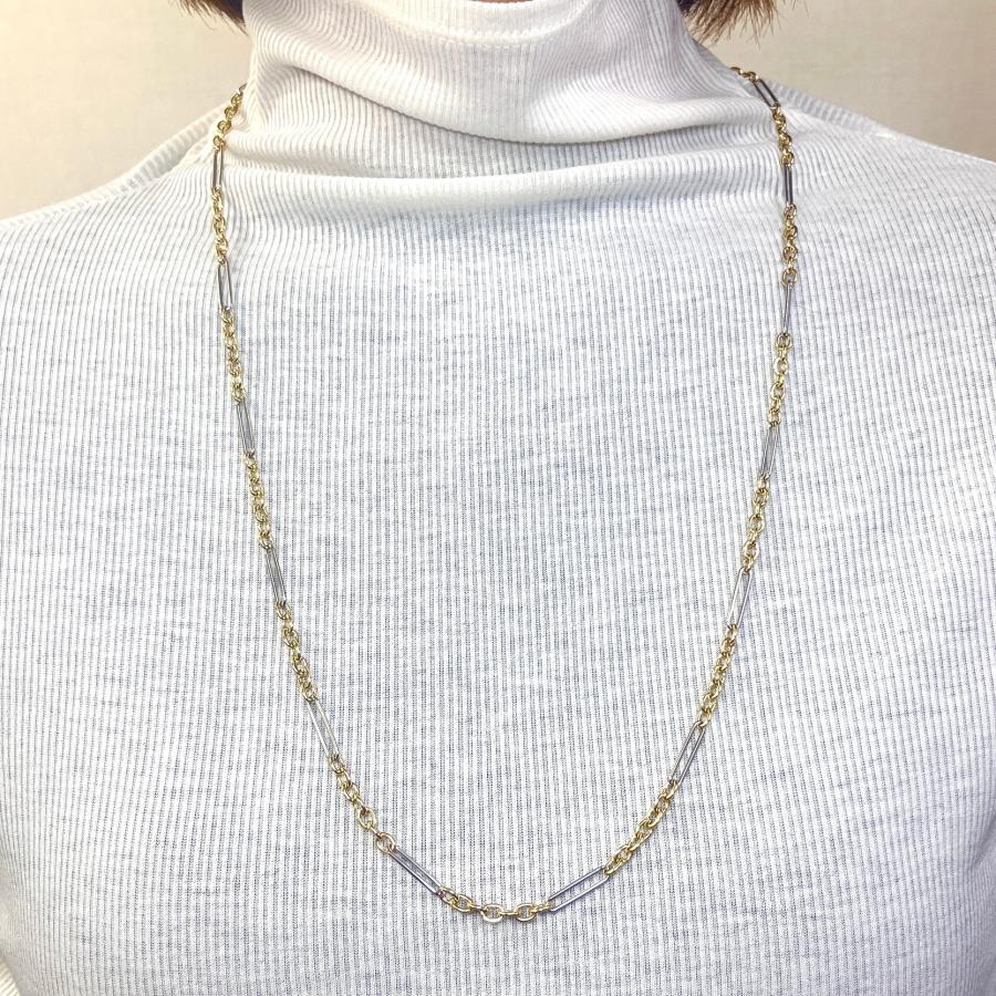 ロング ネックレス 18金 70cm 中空 パイプ リンク Yネック K18 YG