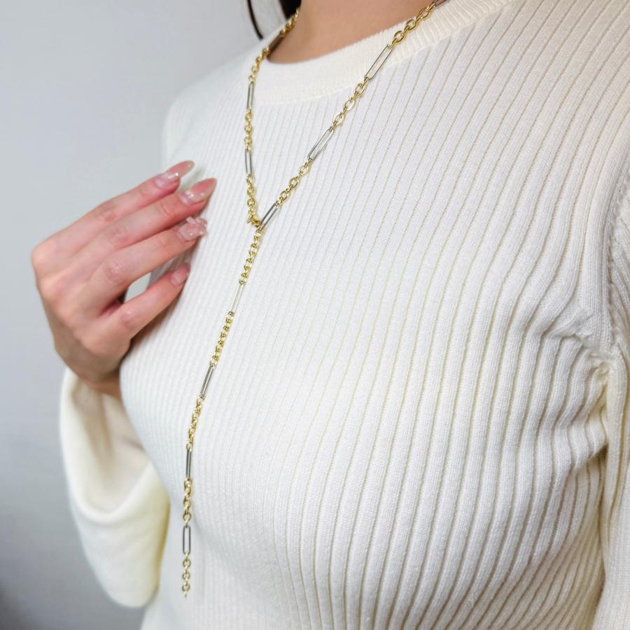 ロング ネックレス 18金 70cm 中空 パイプ リンク Yネック K18 YG