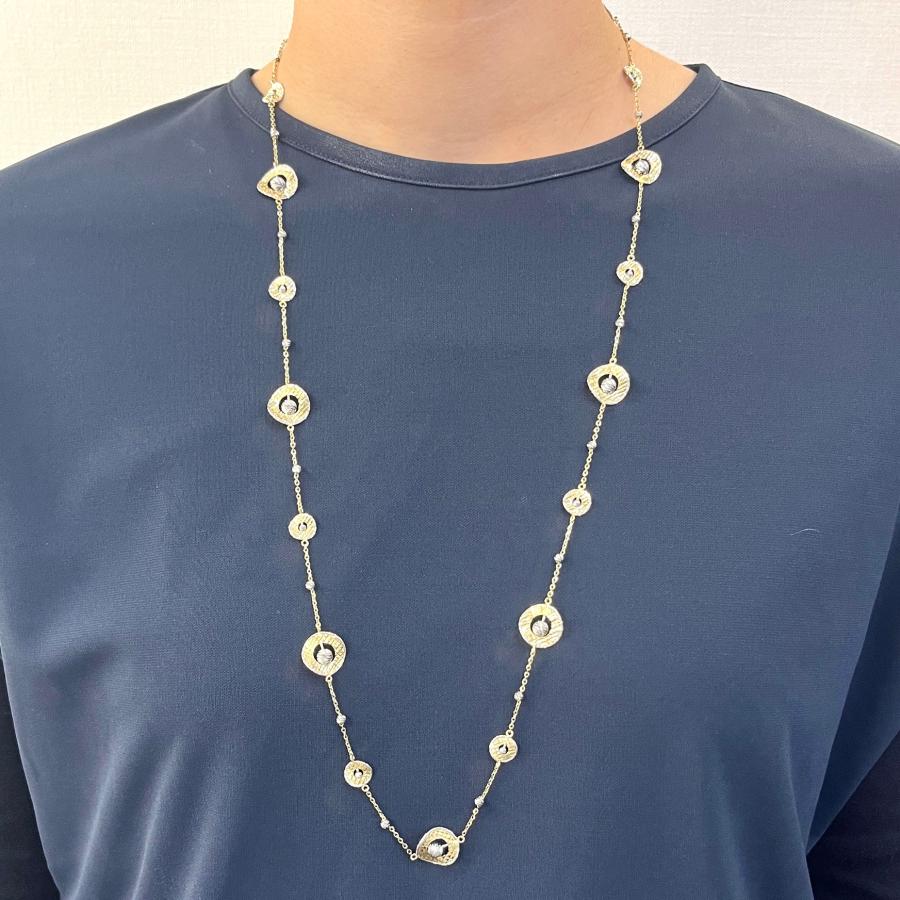 ロング ネックレス K18 YG WG 75cm カットボール フラワー イタリア製