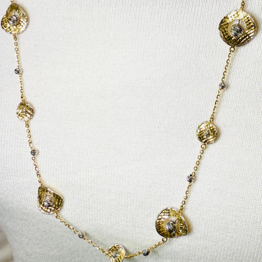 ロング ネックレス K18 YG WG 75cm カットボール フラワー イタリア製