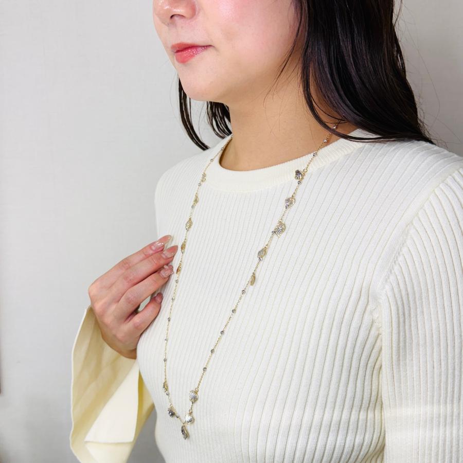 ロング ネックレス 18金 ハート ミラーボール 75cm 2WAY K18 YG WG