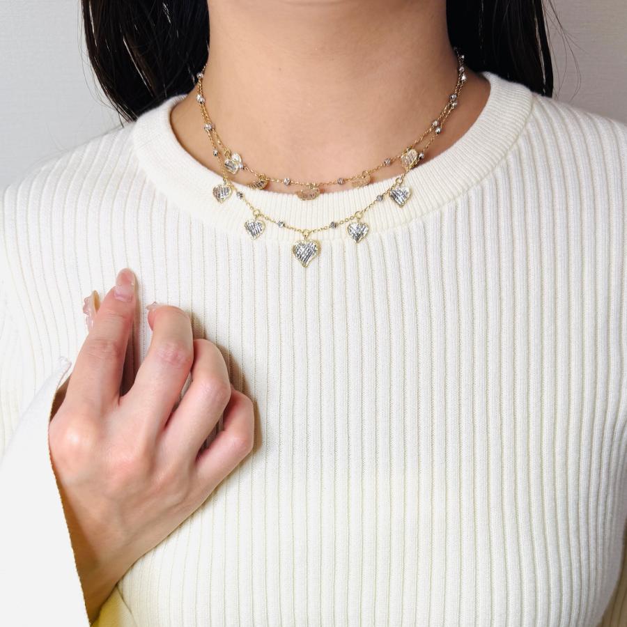 ロング ネックレス 18金 ハート ミラーボール 75cm 2WAY K18 YG WG