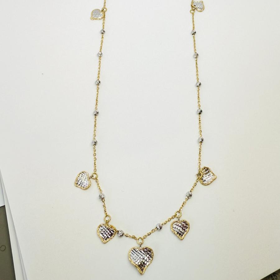 ロング ネックレス 18金 ハート ミラーボール 75cm 2WAY K18 YG WG