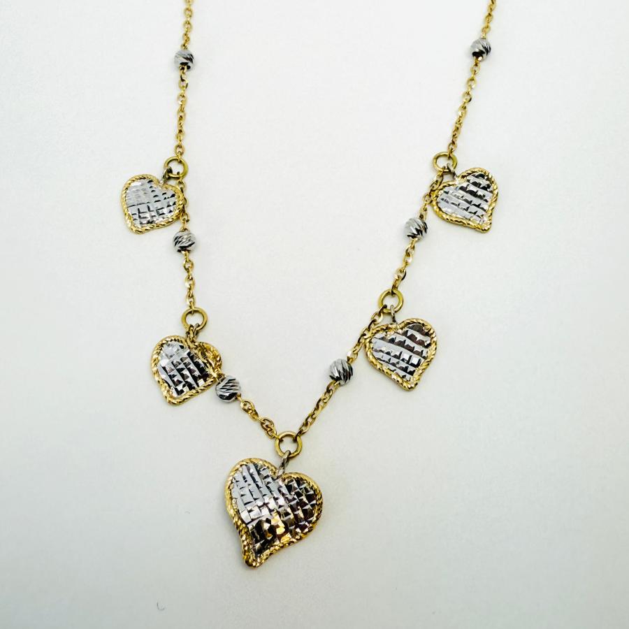 ロング ネックレス 18金 ハート ミラーボール 75cm 2WAY K18 YG WG
