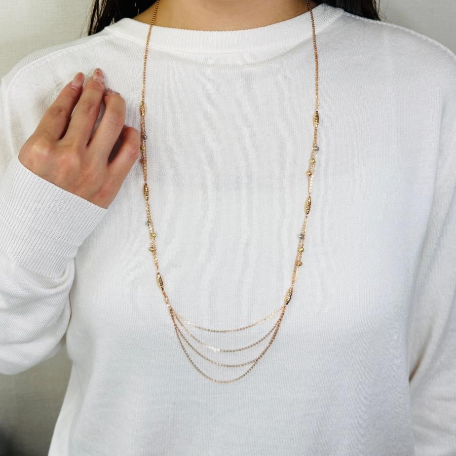 ロング ネックレス K18 PG YG WG ミラーボール 70cm イタリア製