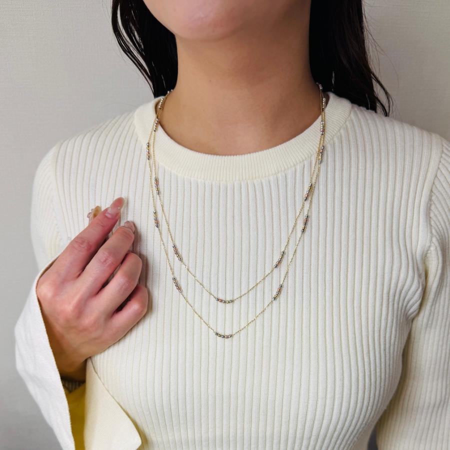 ロング ネックレス 18金 カットボール 60cm 2連 124cm 2WAY K18 YG WG 