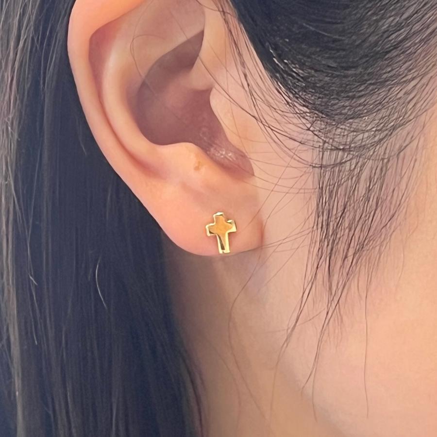 スタッド ピアス 18金 カットボール クロス 十字架 2WAY K18 YG WG 