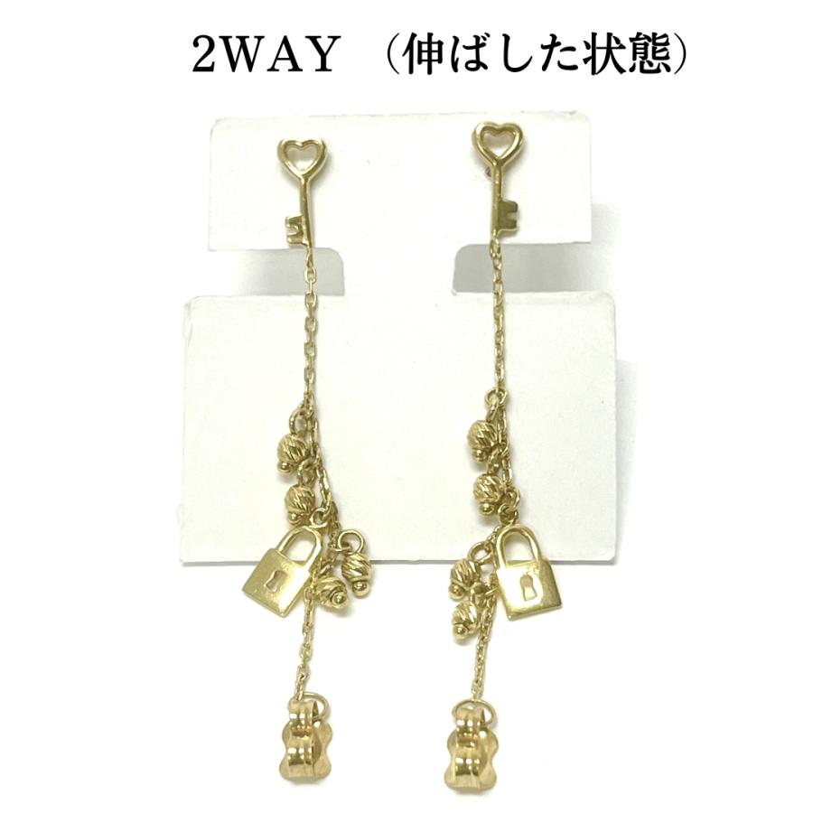 18金 ピアス 鍵 キー スタッド 2WAY 揺れる K18 YG イタリア製