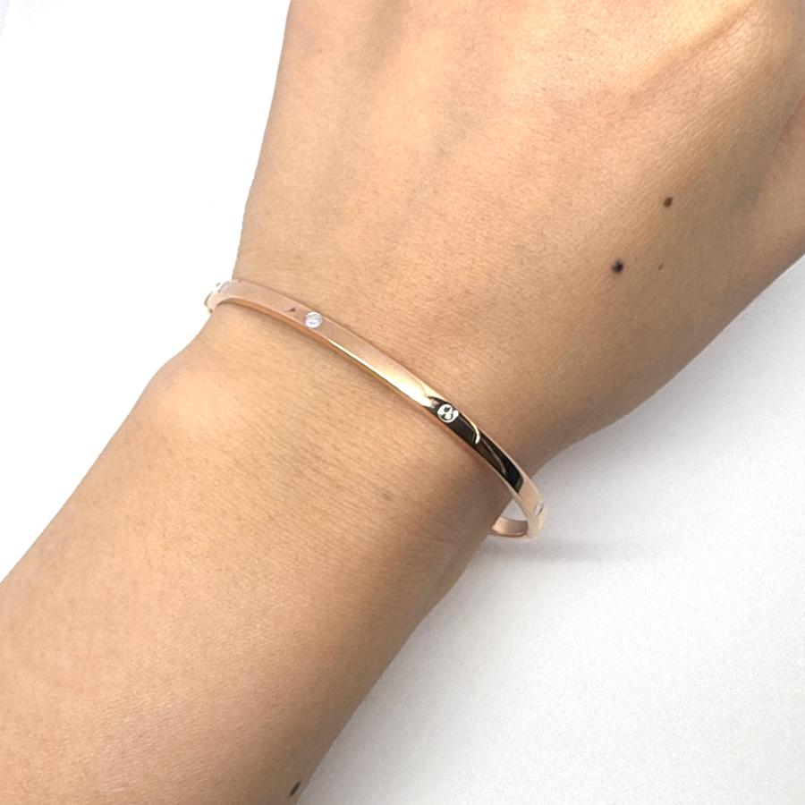 18金 ピンクゴールド ホワイトゴールド バングル 幅3mm 16cm