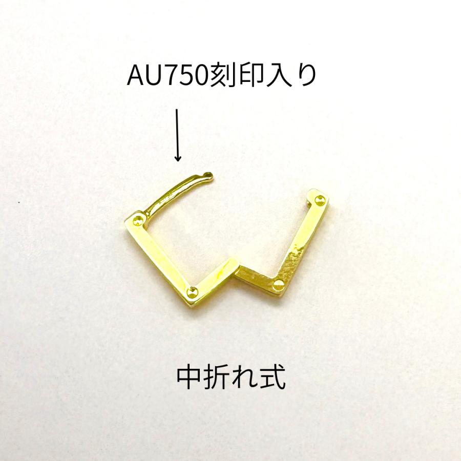 フープ ピアス 18金 スクエア 四角 直径10mm 中折れ式 K18 YG