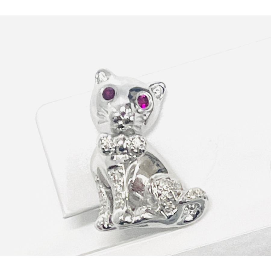 ブローチ 18金 ホワイトゴールド ルビー 猫 キャット ピン K18 ブローチ 18金 ホワイトゴールド ルビー 猫 キャット ピン K18