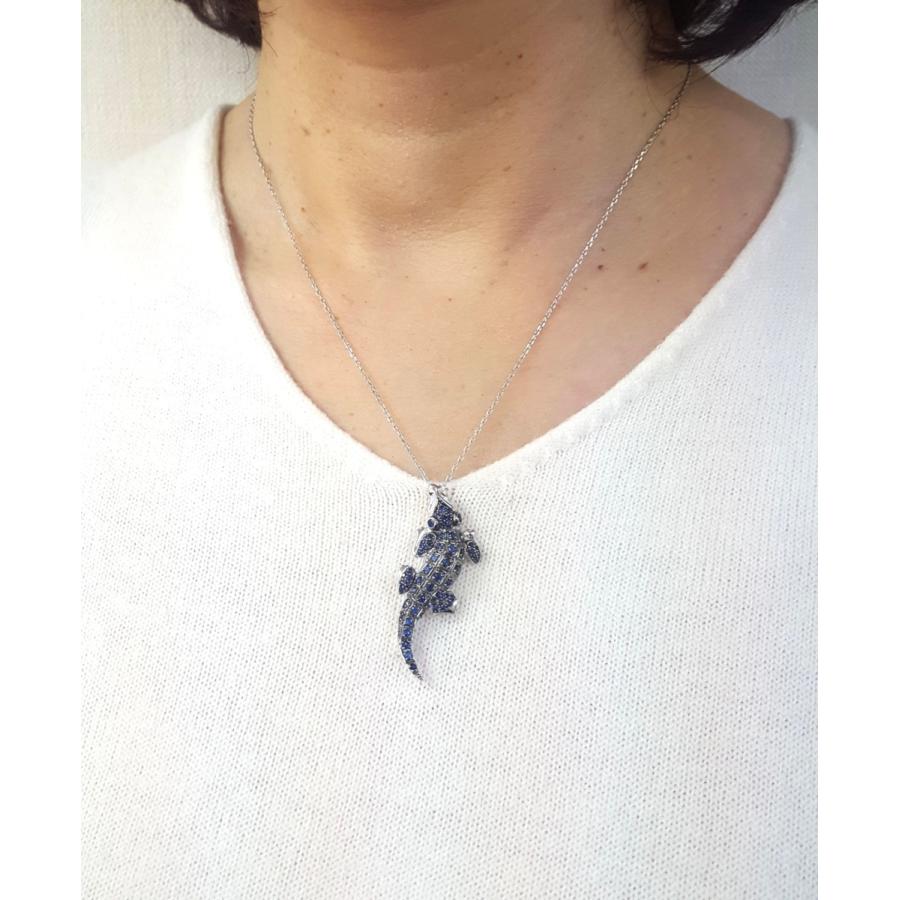 ペンダントトップ サファイア 18金 ホワイトゴールド ワニ  