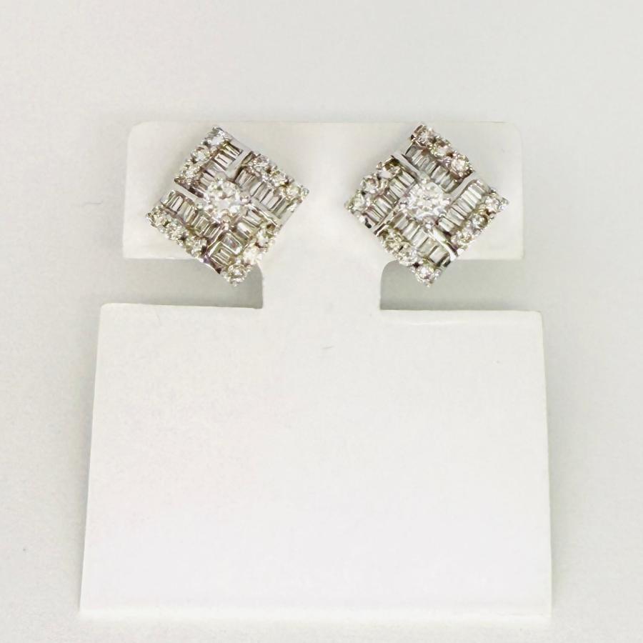 ピアス ダイヤモンド 0.82ct 18金 ホワイトゴールド スクエア ひし形 スタッド K18 WG レディース RMジュエリーの画像