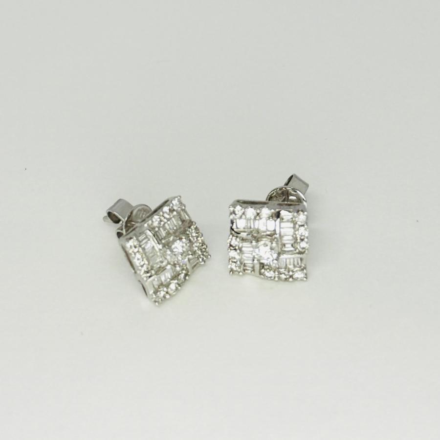 ピアス ダイヤモンド 0.82ct 18金 ホワイトゴールド スクエア ひし形 スタッド K18 WG レディース RMジュエリーの画像