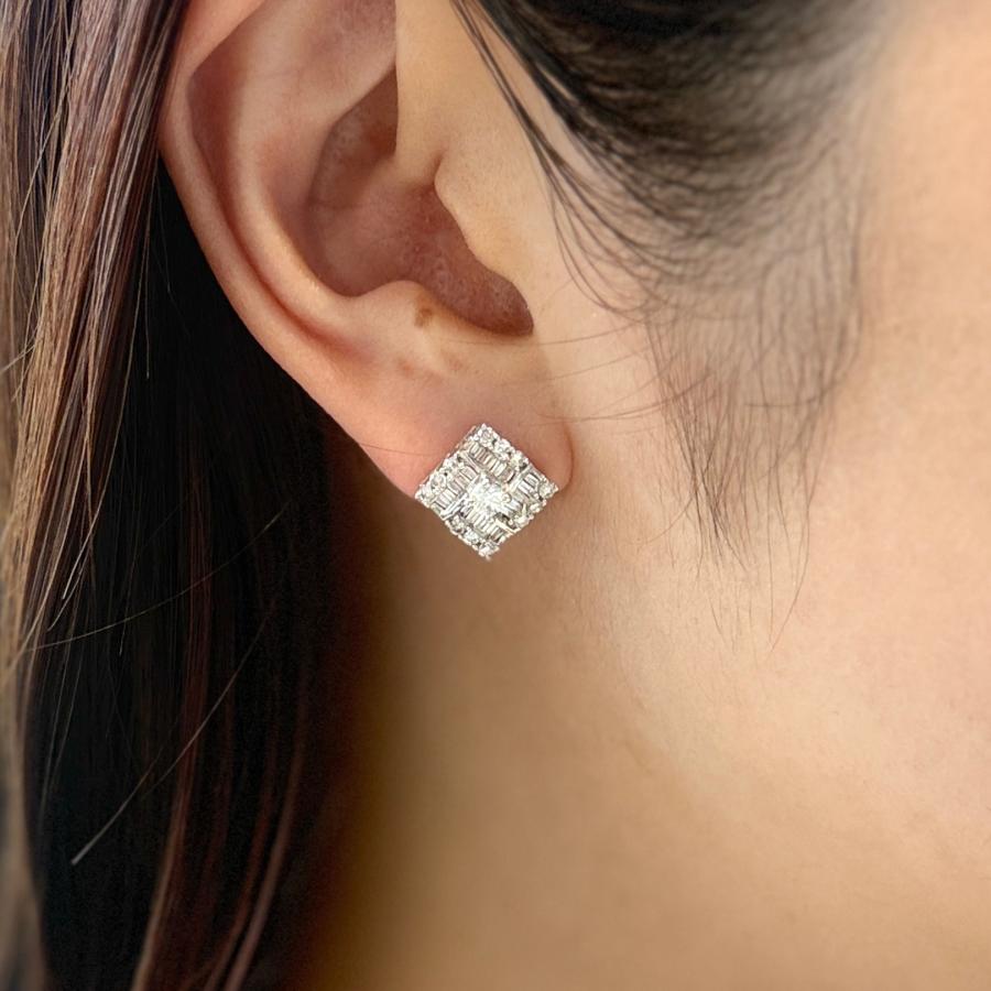 ピアス ダイヤモンド 0.82ct 18金 ホワイトゴールド スクエア ひし形 スタッド K18 WG レディース RMジュエリーの画像