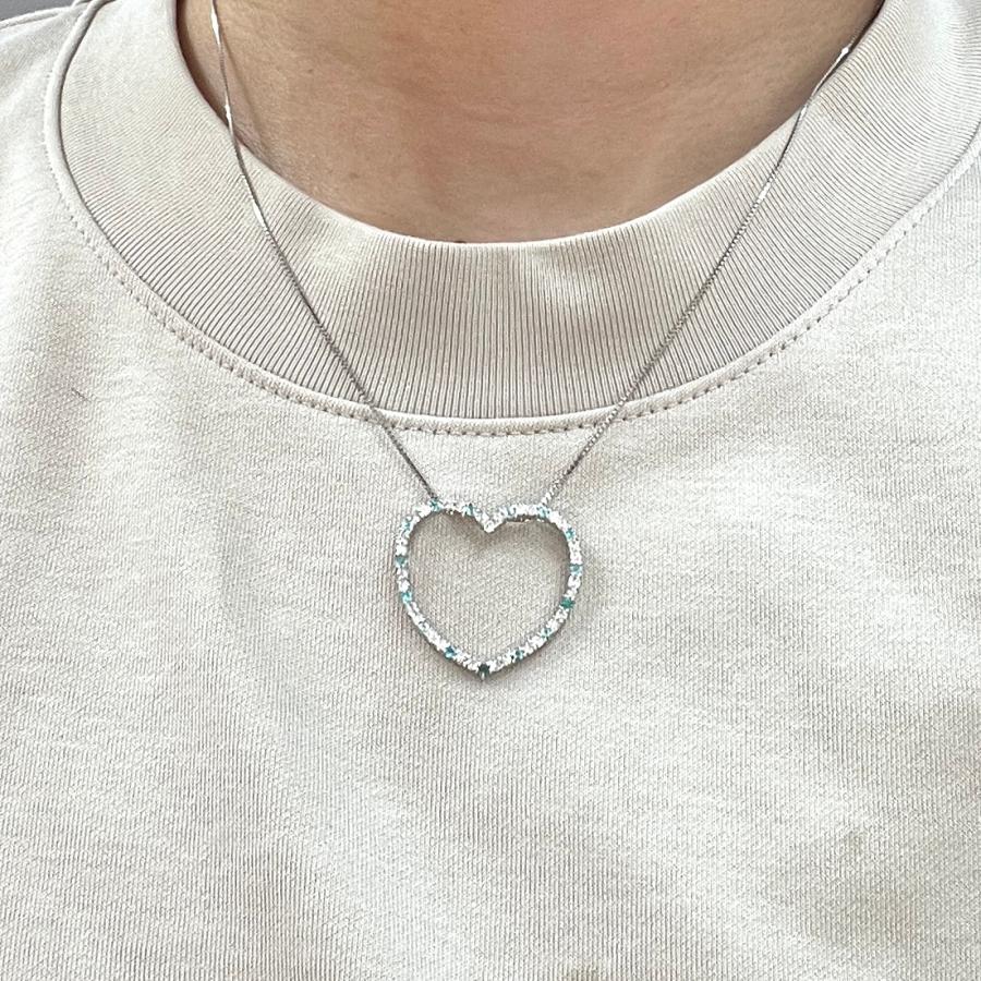 K18WG パライバトルマリン・ダイヤモンド ハート ネックレス