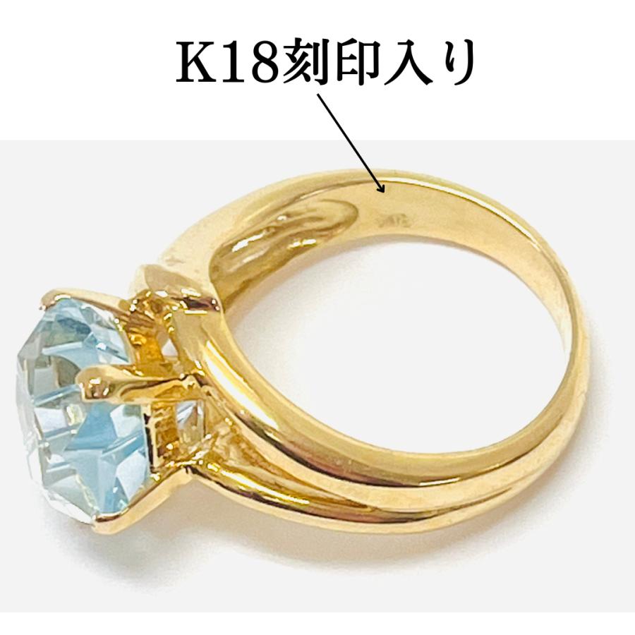 リング 18金 ブルートパーズ 5.21ct 星 スター 指輪 K18 YG レディース