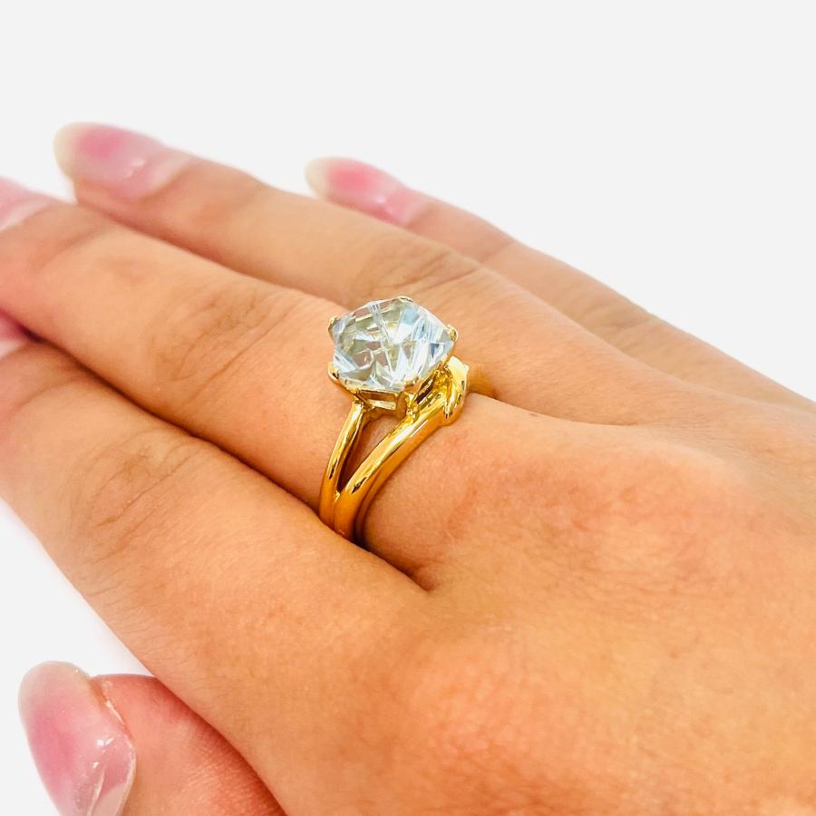 リング 18金 ブルートパーズ 5.21ct 星 スター 指輪 K18 YG レディース