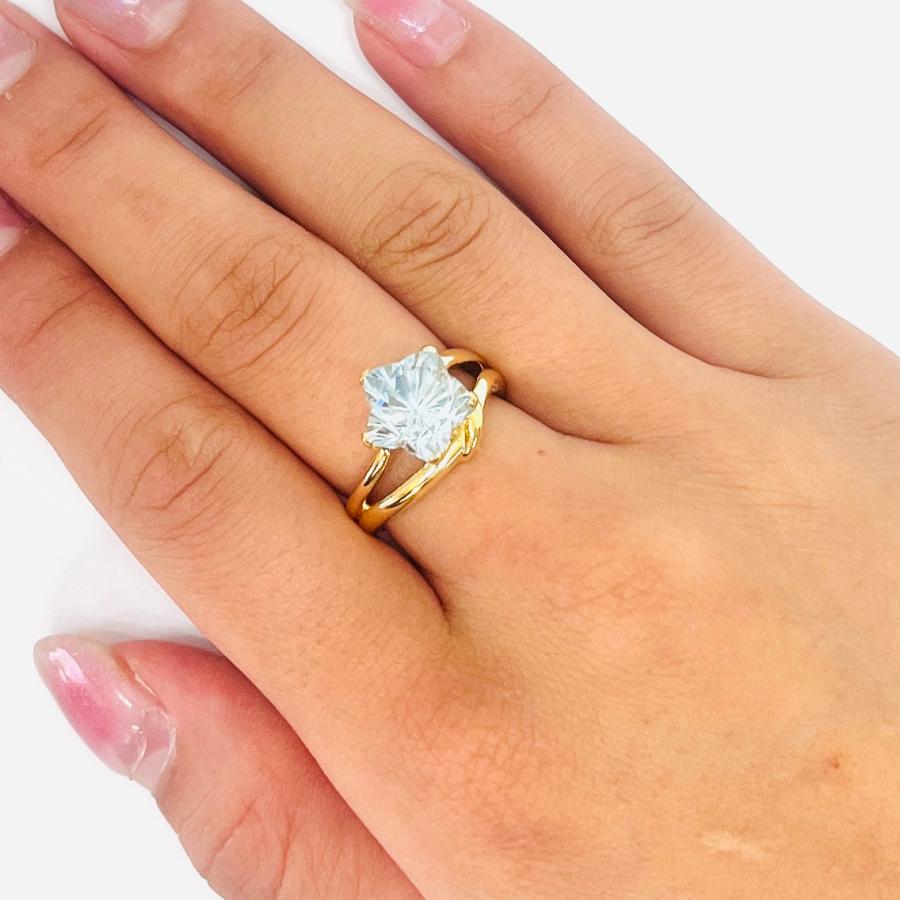 リング 18金 ブルートパーズ 5.21ct 星 スター 指輪 K18 YG レディース