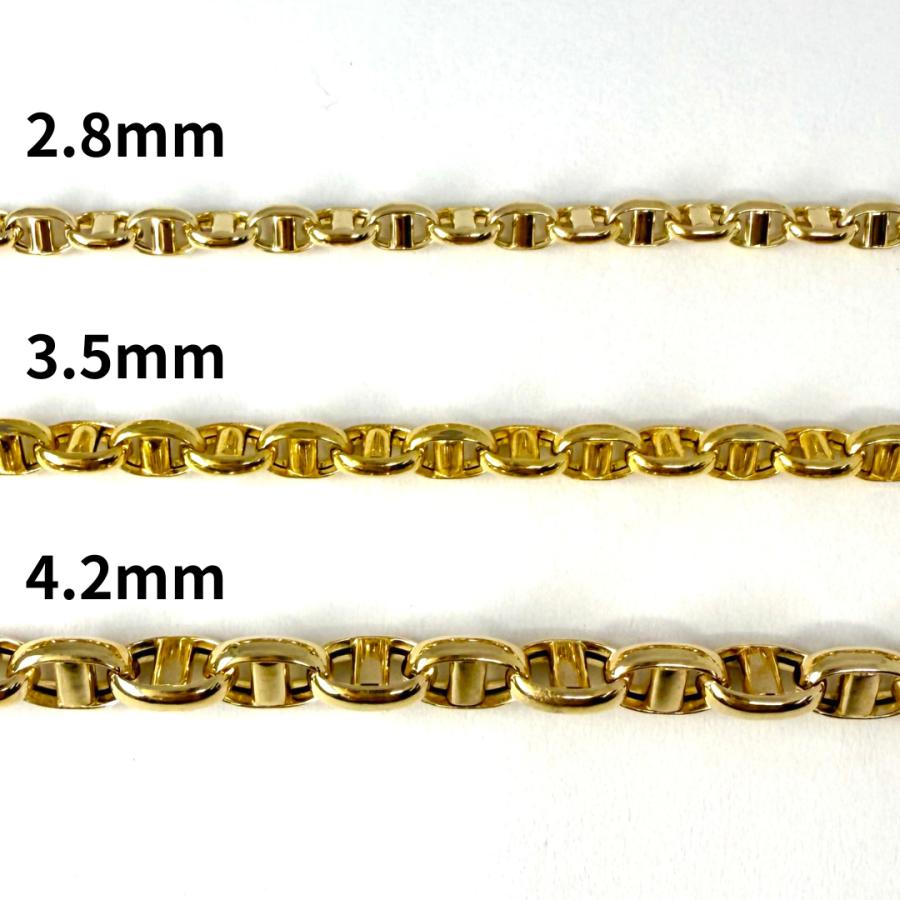 18金 アンカー マリン チェーン ネックレス マリーナ パイプ アズキ 幅2.8mm 45cm 50cm 60cm 中空 豚鼻 K18 YG 丸アズキ メンズ RMジュエリーの画像