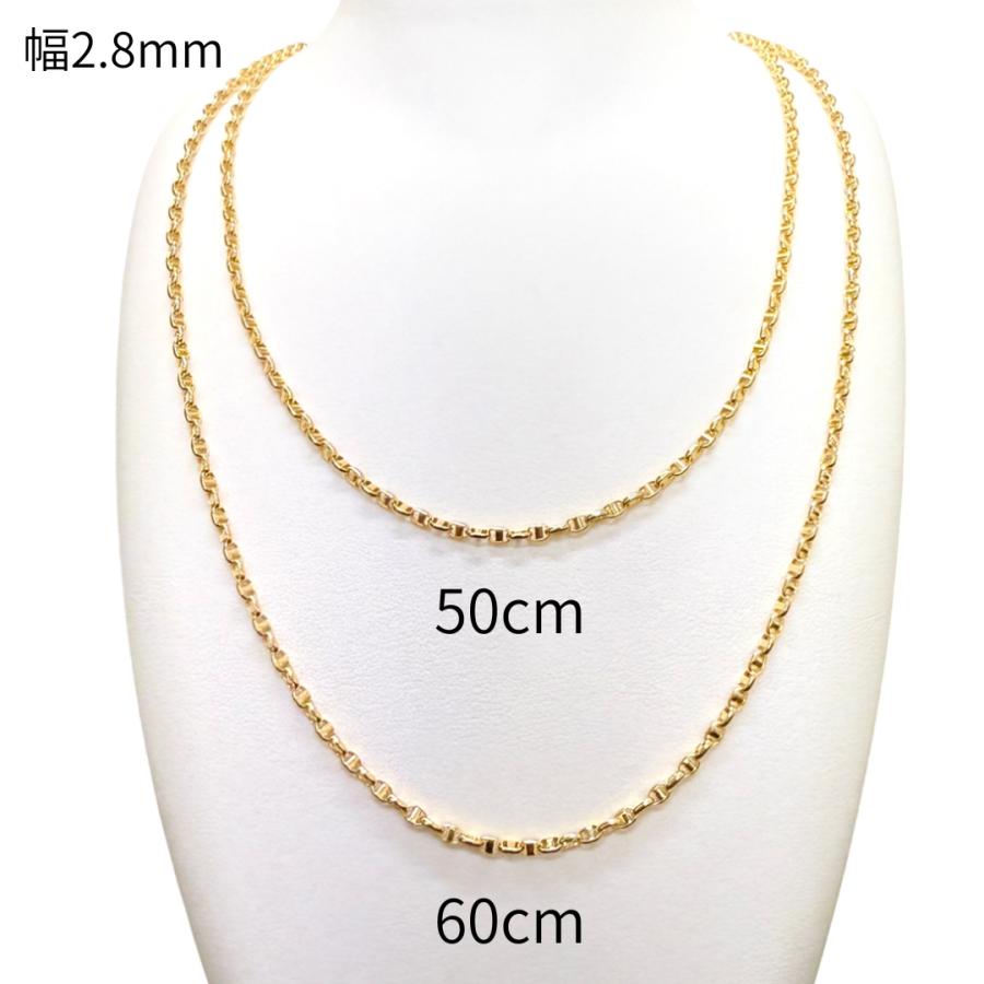 18金 アンカー マリン チェーン ネックレス マリーナ パイプ アズキ 幅2.8mm 45cm 50cm 60cm 中空 豚鼻 K18 YG 丸アズキ メンズ RMジュエリーの画像