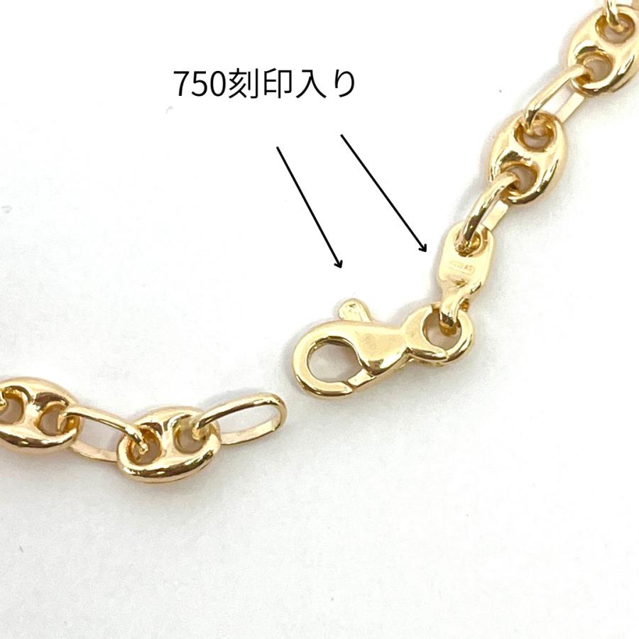18金 アンカー マリン チェーン ブレスレット 幅4.8mm 19cm マリーナ