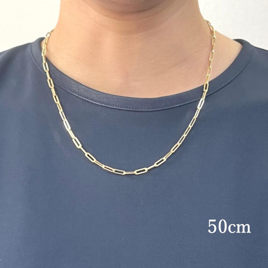 18金 ペーパークリップ ネックレス チェーン 幅3mm 45cm 50cm 60cm