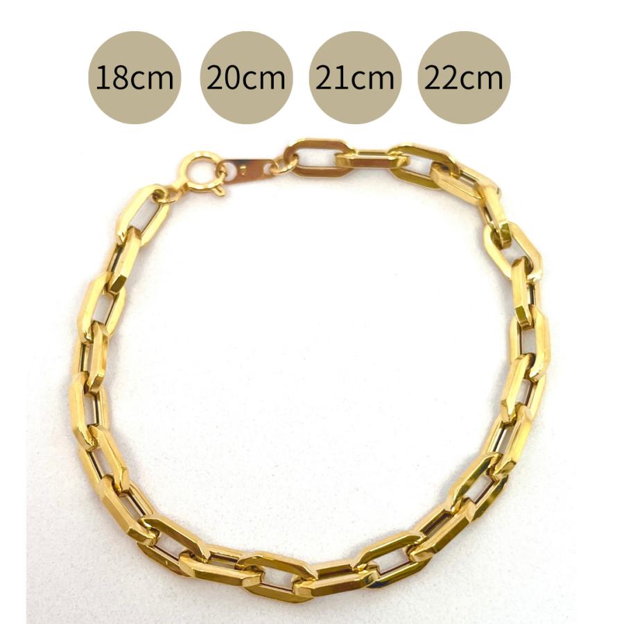 18金 ペーパークリップ チェーン ブレスレット 幅5.2mm 18cm 20cm 21cm