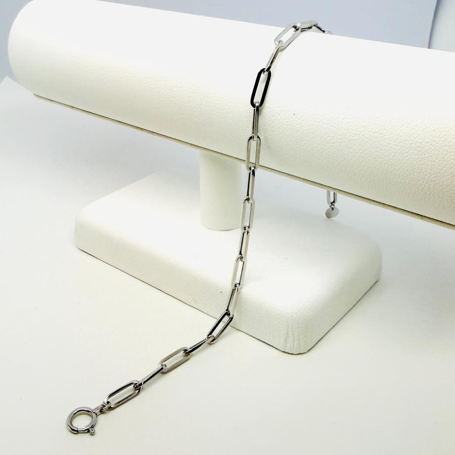 18金 ホワイトゴールド ペーパークリップ チェーン ブレスレット 幅3mm