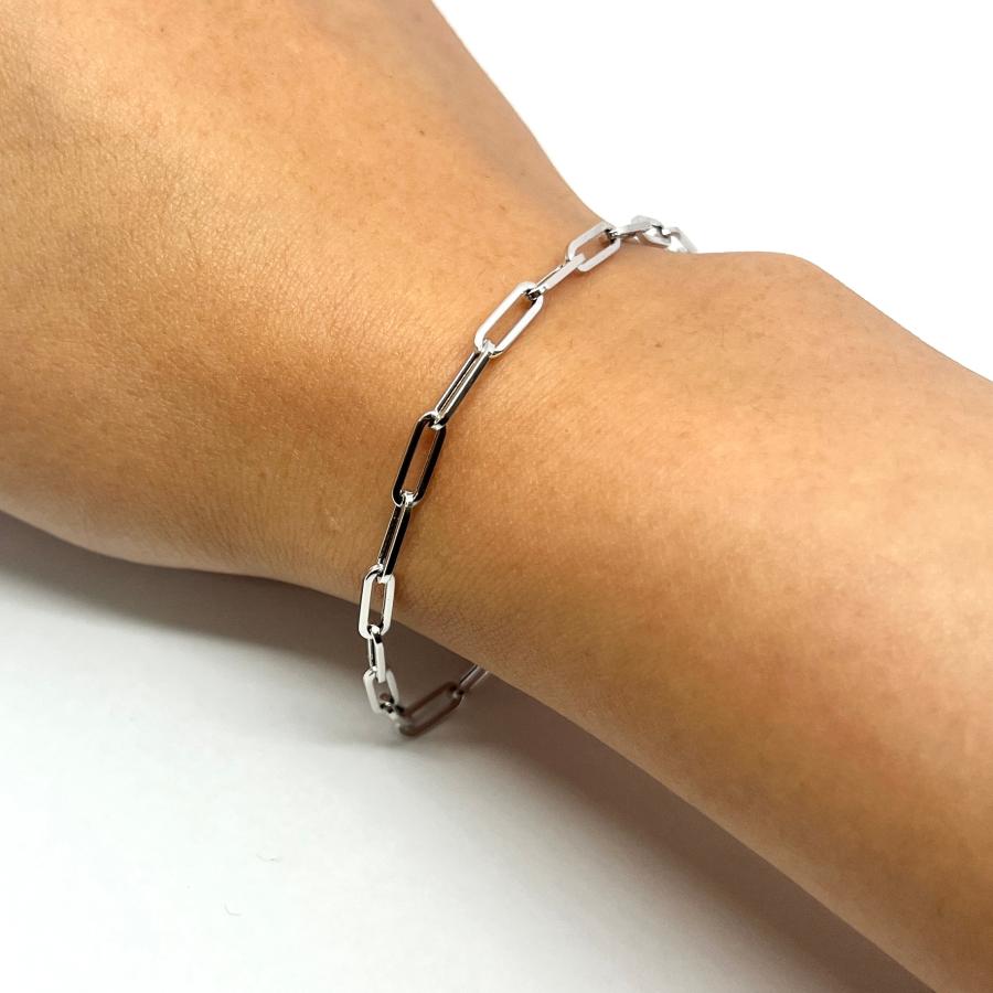 18金 ホワイトゴールド ペーパークリップ ブレスレット 幅3mm 18金 ホワイトゴールド ペーパークリップ ブレスレット 幅3mm