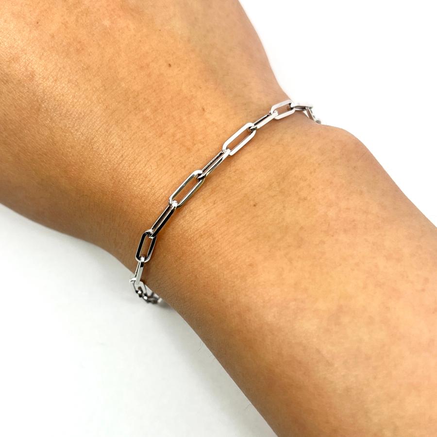 18金 ホワイトゴールド ペーパークリップ ブレスレット 幅3mm 18金 ホワイトゴールド ペーパークリップ ブレスレット 幅3mm