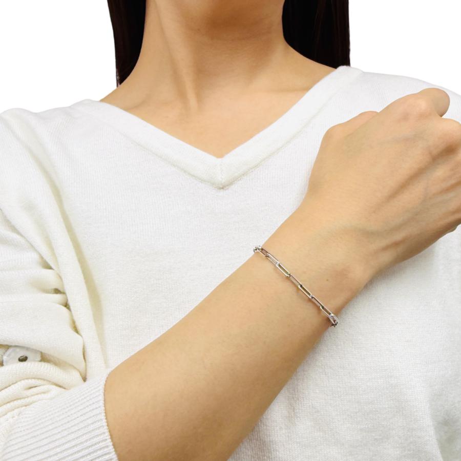 18金 ホワイトゴールド ペーパークリップ チェーン ブレスレット 幅3mm 18cm 20cm K18 WG 角アズキ 中空 リンク RMジュエリーの画像