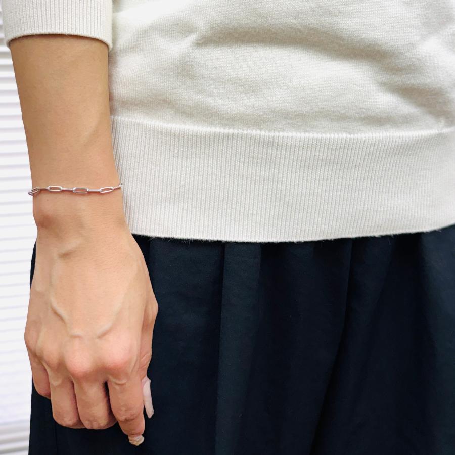 18金 ホワイトゴールド ペーパークリップ チェーン ブレスレット 幅3mm