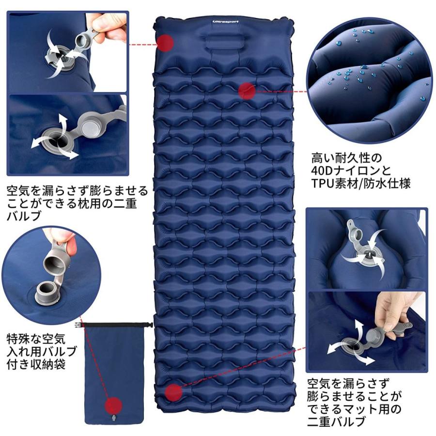 ウルトラスポーツ エアスリーピングマット 防水 空気入れになる収納バグ付き 190 X 16 X 6 5cm ネイビー 小型 Rmo 通販 Yahoo ショッピング