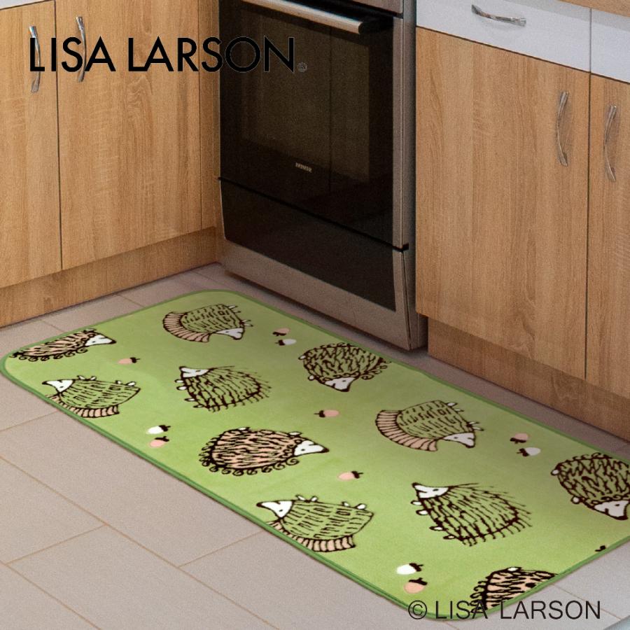 LISA LARSON リサ・ラーソン  ハリネズミ キッチンマット 50×120cm 120cm グリーン ベージュ 日本製 洗える 滑り止め 抗菌 防臭の画像
