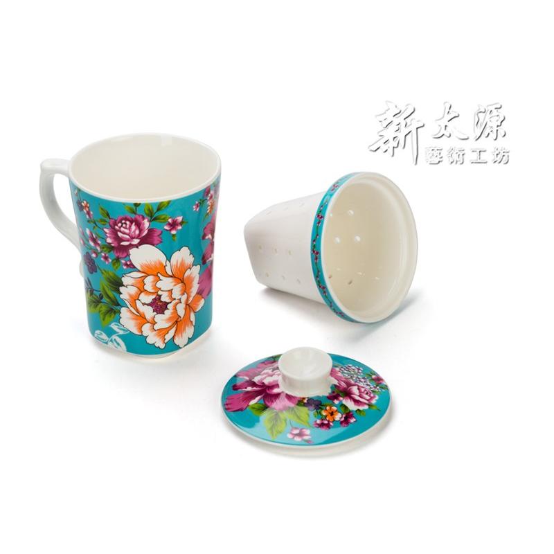 新太源 台湾花布柄 紅花三件杯單入 紅花シングルカップ 茶こし付 青 台湾 お土産 Sintaiyuen 027 宇宙網購 通販 Yahoo ショッピング