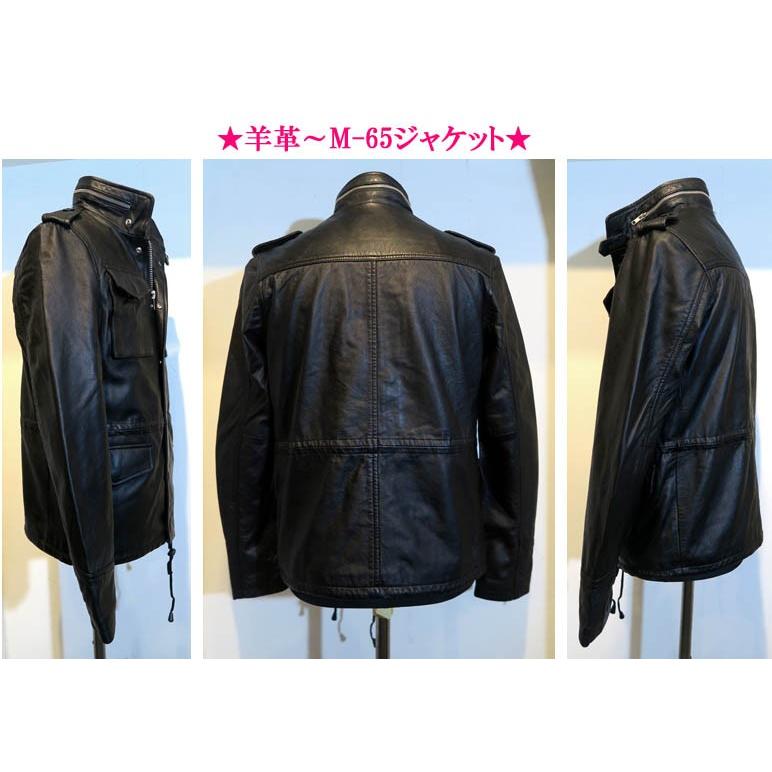 本革 M65 ミリタリージャケット 羊革 シープレザー 黒 ブラック 本革 M65 ミリタリージャケット 羊革 シープレザー 黒 ブラック