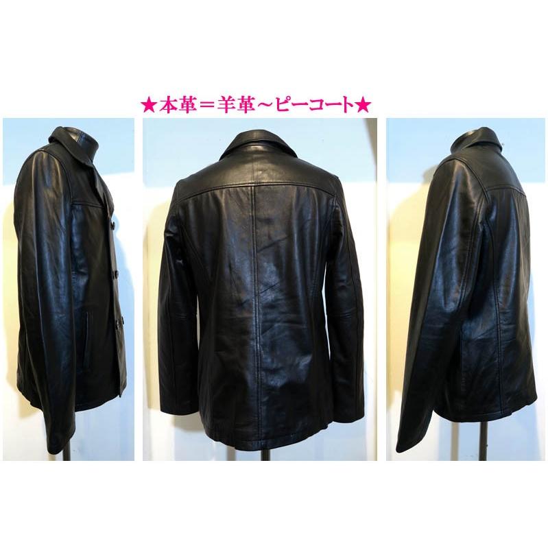 本革 ピーコート 羊革 シープレザー 黒 ブラック 本格仕様 : ROAD AND 
