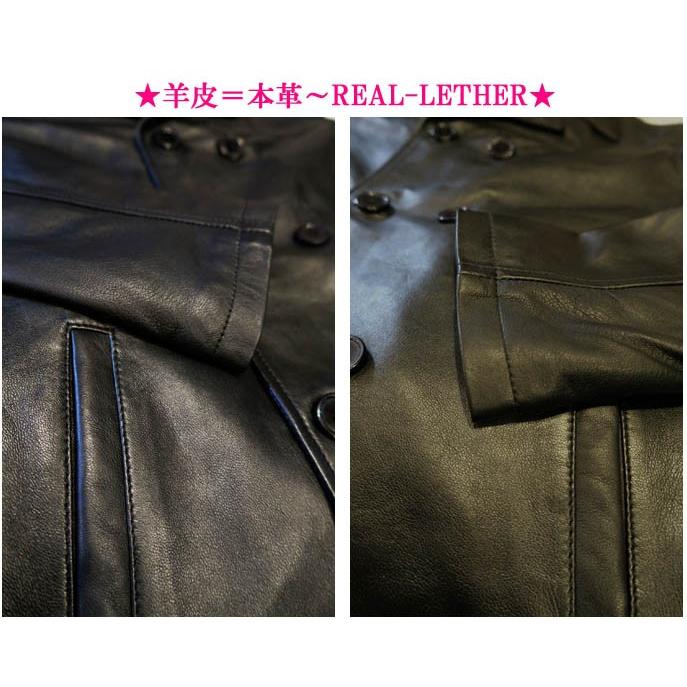 本革 ピーコート 羊革 シープレザー 黒 ブラック 本格仕様 : ROAD AND 