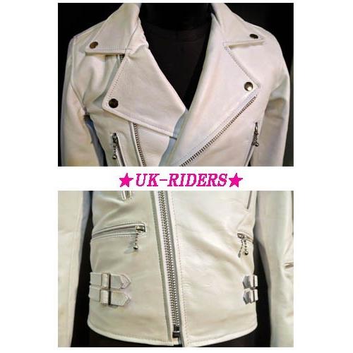 本革UKライダース ダブルライダース 革ジャン 牛革 黒ブラック 白