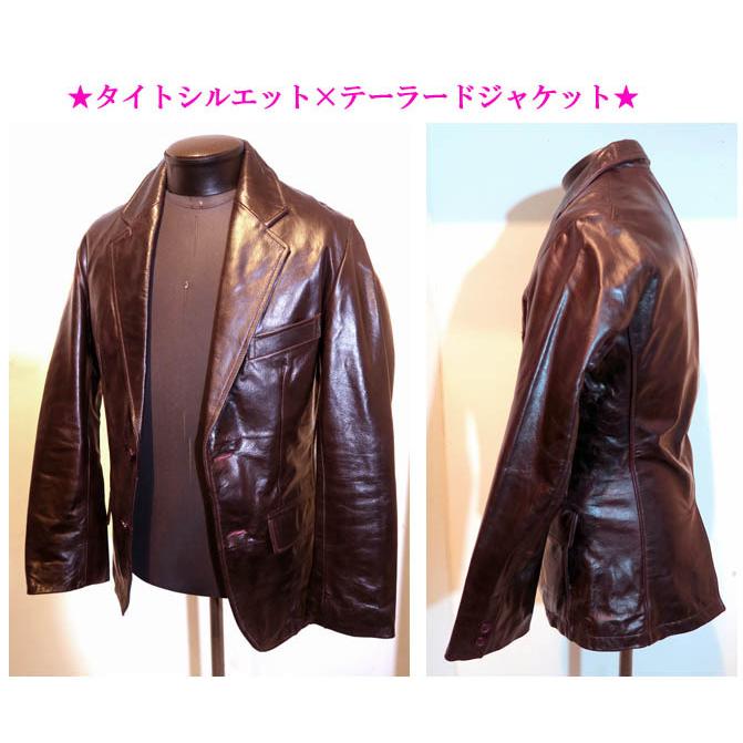 本革 テーラードジャケット タイトフィット ブレザー バーガンディー
