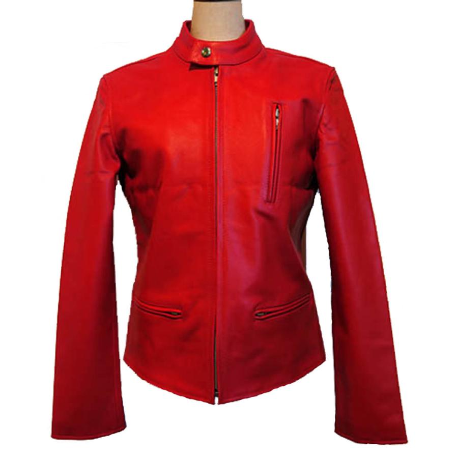 レディース レザージャケット 赤　ライダースジャケット レディース 本革 ライダースジャケット UKタイプ レザー
