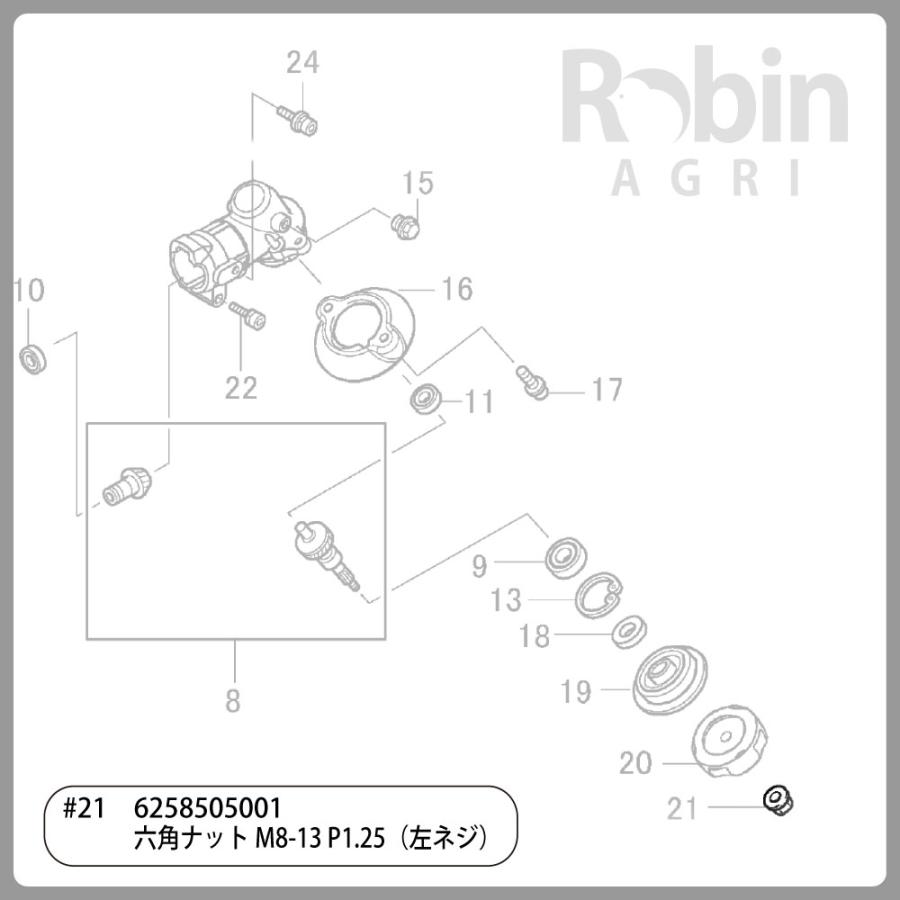 【ラビット/Rabbit】刈払機 純正 部品 六角ナット (左ねじ M8-13) [6258505001][刈刃締付][草刈機][ロビン ラーニー マキタ Robin Ranee makita][G40-040-040]｜robin-agri｜03