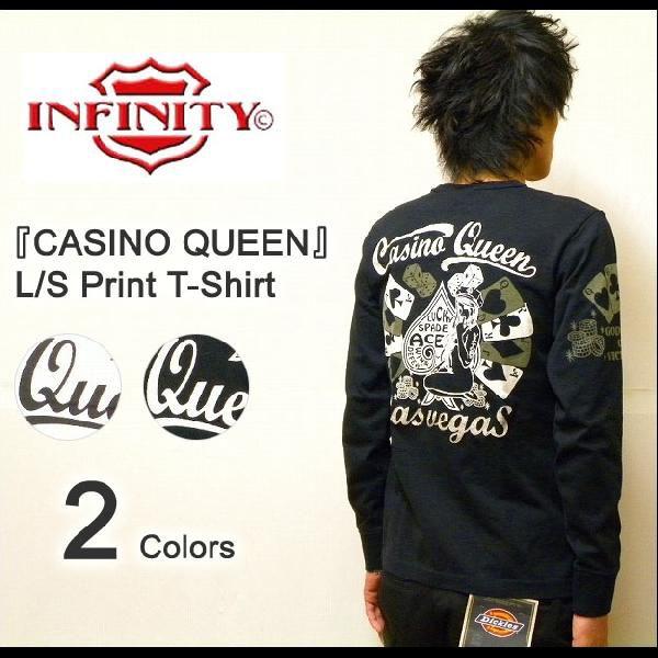 INFINITY（インフィニティー） 『CASINO QUEEN』 刺繍＆プリント長袖Tシャツ 2010年モデル アメカジバイカーデザイン L/S-Ｔ ロンＴ 【BI9072】【BI-9072】｜robinjeansbug