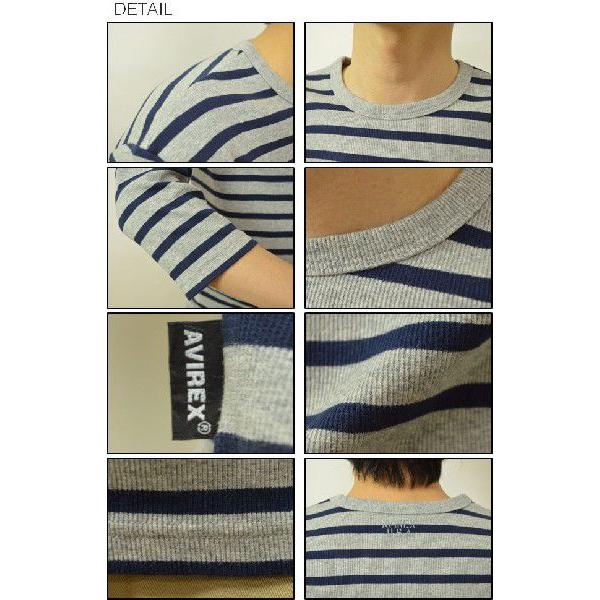 AVIREX（アヴィレックス） リブ素材 7分袖 ボーダーＴシャツ 七分袖 カットソー メンズ インナー アビレックス デイリー XL 白 グレー ネイビー 6143409 | AVIREX | 02