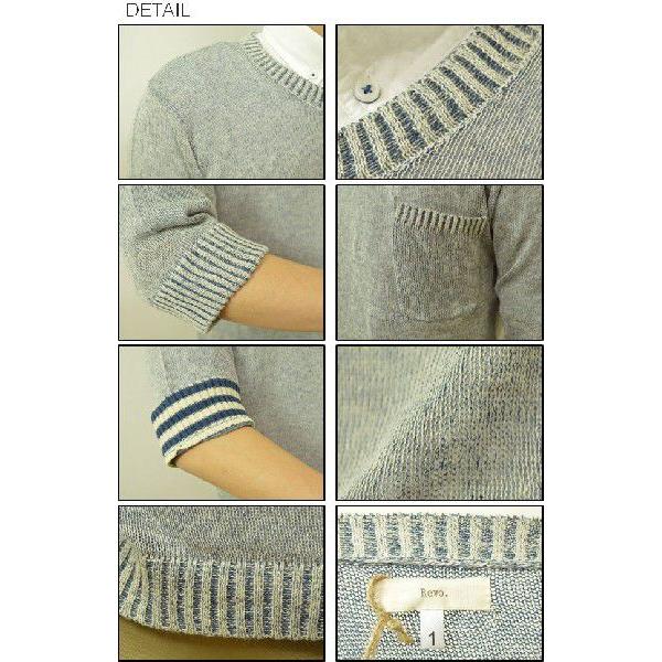 Revo.（レヴォ） リネンコットン ７分袖 ニットソー メンズ カットソー ニット セーター サマーニット 綿麻 胸ポケット revo レボ TH-1689 | CHUMS | 02