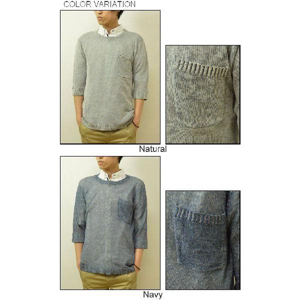 Revo.（レヴォ） リネンコットン ７分袖 ニットソー メンズ カットソー ニット セーター サマーニット 綿麻 胸ポケット revo レボ TH-1689 | CHUMS | 03